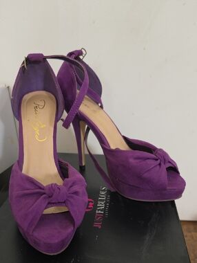 JustFab Purple Knot Peep-Toe Platform Heels